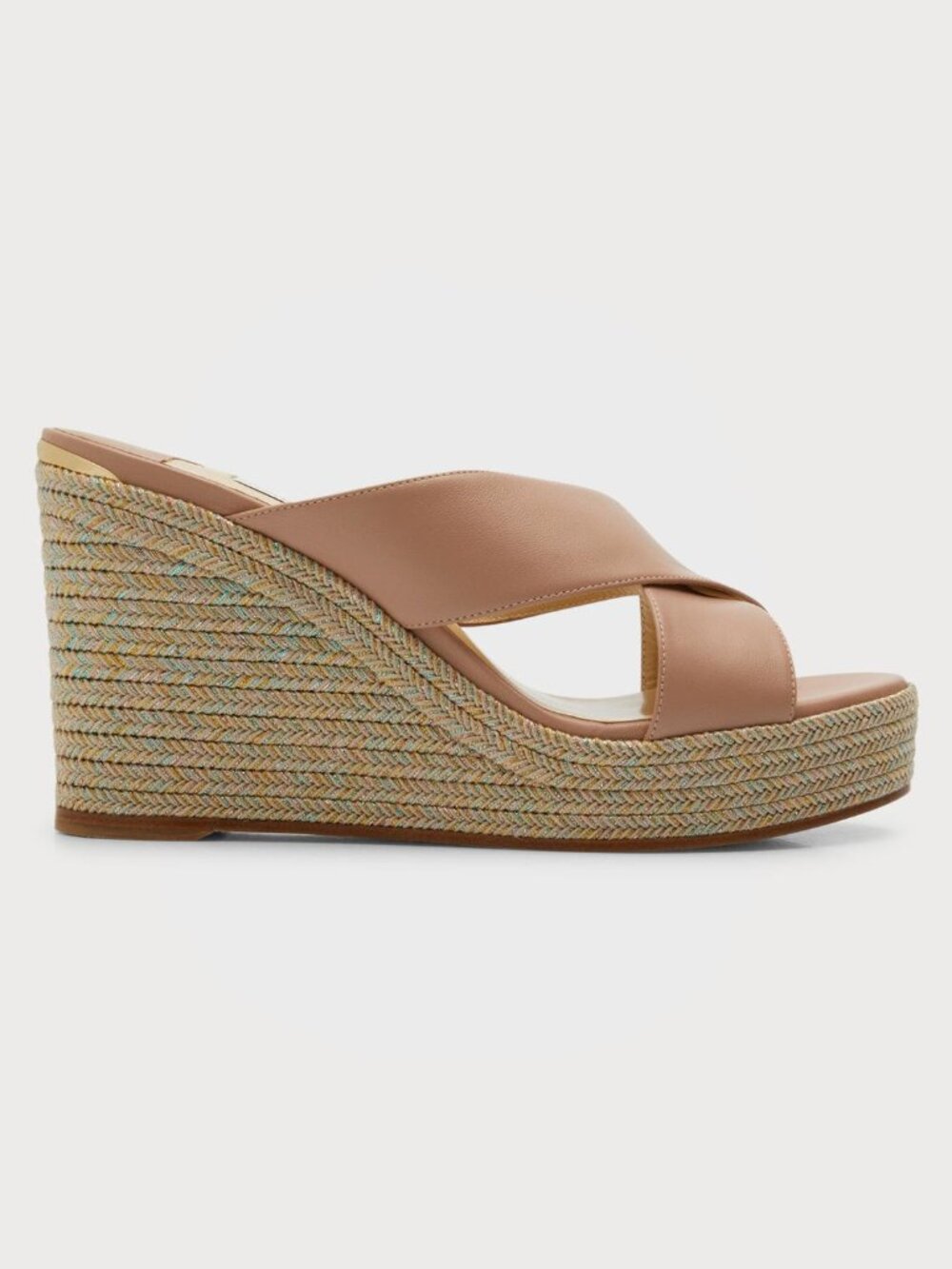 NWT Jimmy Choo- Dovina 100 Ballet Pink Mix, Metallic Braided 4" Wedge